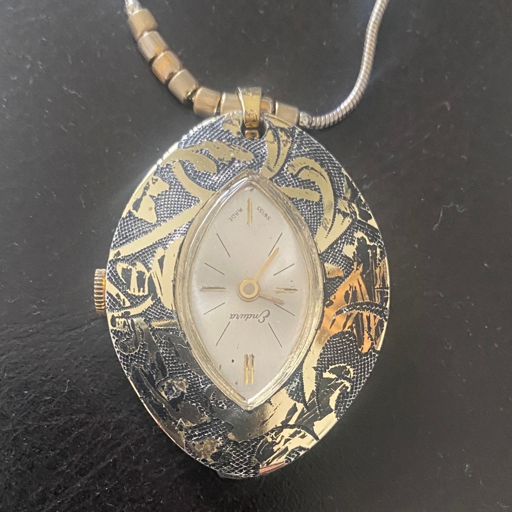 Gold and Silver Pendant Watch Necklace